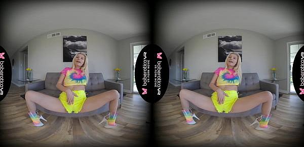  Solo blonde, Carolina Sweets is rubbing her cunt, in VR
